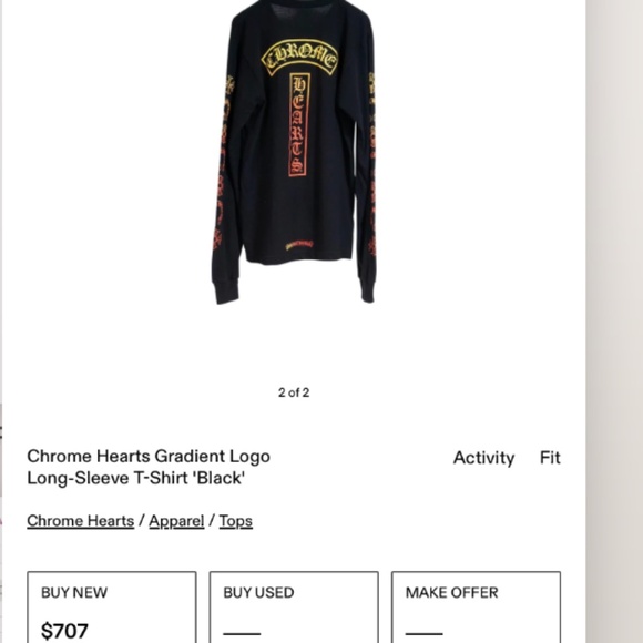 Chrome Hearts Men's Gradient Logo Long Sleeve T-Shirt Black - Picture 2 of 7